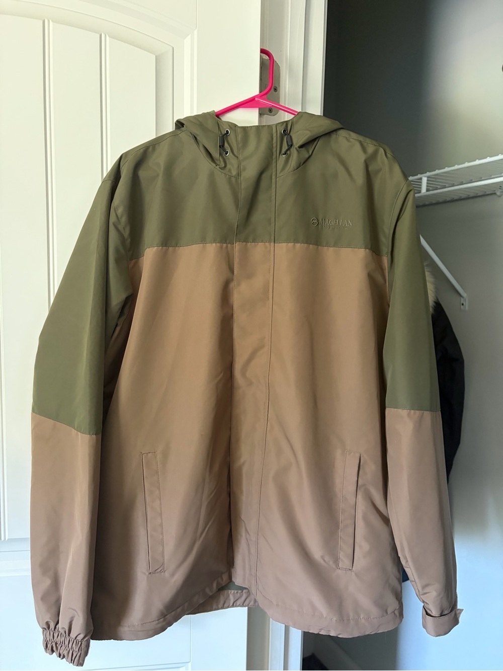 Magellan Outdoors Two-Tone Olive & Tan Hooded Rain Jacket
